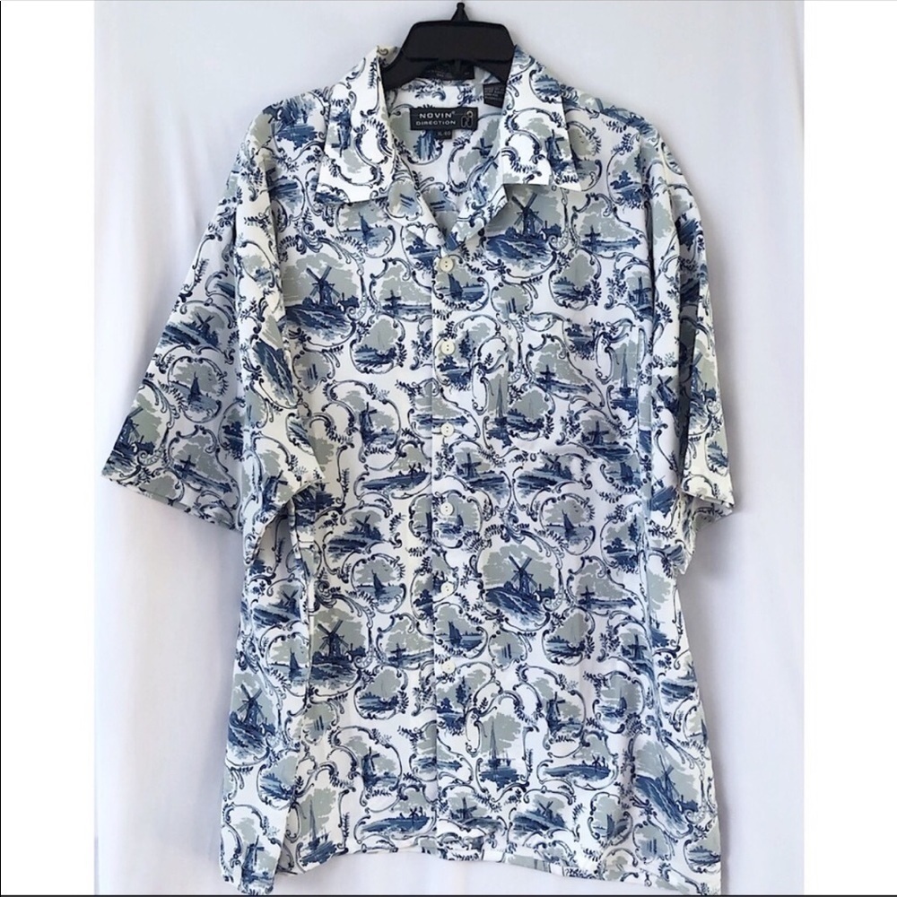 Novin Direct. Blue Boats Hawaiian Poly Shirt XL